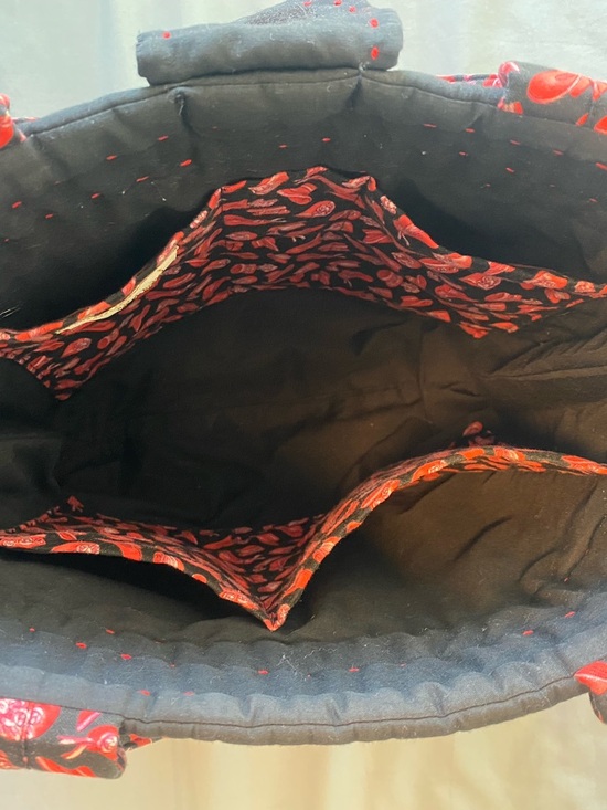 Handmade Quilted Striped Tote Bag in Black, Red & Purple “ Red Hat Society “ - Picture 6 of 11